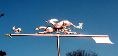Saluki and Greyhound Chasing a Rabbit Weathervane